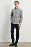 Erkek Açık Gri Slim Fit Dar Kesim Düğmeli Yaka Flanel Oduncu Gömlek