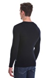 Lacivert Slim Fit Fitilli Bisiklet Yaka Yünlü Triko Kazak | S