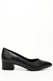 SİYAH Gön Hakiki Deri Sivri Burun Kısa Kalın Topuklu Kadın Ayakkabı 25172