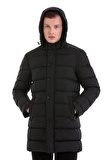 Siyah Slim Fit Hakim Yaka Kapüşonlu Basic Kaban | XL