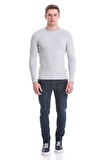 Gri Slim Fit Fitilli Bisiklet Yaka Yünlü Triko Kazak | XL