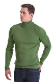 Yeşil Slim Fit Fitilli Balıkçı Yaka Yünlü Triko Kazak | L