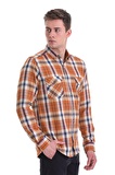 Turuncu Slim Fit Kareli 100% Pamuklu Düğmeli Yaka Uzun Kollu Casual Gömlek | S
