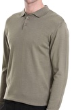 Yeşil Regular Fit Düz Polo Yaka Triko Kazak | L
