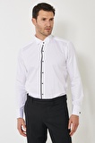 Erkek Beyaz-siyah Slim Fit Dar Kesim %100 Pamuk Ata Yaka Gömlek