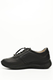 SİYAH Gön Hakiki Deri Yuvarlak Burun Dolgu Taban Bağcıklı  Kadın Sneaker 42320