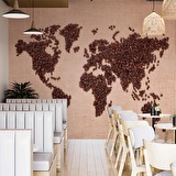 Kahve Çekirdeği Dünya Haritası Duvar Kağıdı Baskı