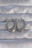 MuI MuI Pirinç Gümüş Renk Zirkon Taşlı Oval Model Küpe