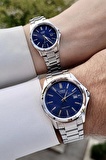 Casio CSISTE79 Kadranı Lacivert Kordonu Gümüş Renk Hediye Paketli Sevgili Çift Kol Saati