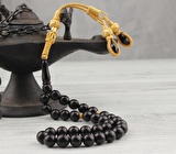 Altın Kaplama Gümüş Kazaz Püsküllü Oltu Taşı Tesbih 12646H71022