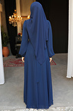 Drape Detaylı Lacivert Tesettür Abiye Elbise 4448L