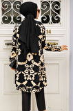 Desenli Siyah Tesettür Tunik 11685S