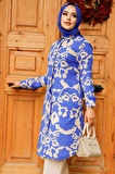 Desenli Sax Mavisi Tesettür Tunik 11685SX