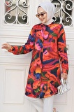 Desenli Bordo Tesettür Tunik 11696BR