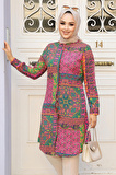 Desenli Pembe Tesettür Tunik 11699P