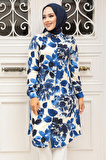 Desenli Lacivert Tesettür Tunik 11693L