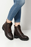 KAHVE ANTİK Gön Yuvarlak Burun Kauçuk Taban Topuklu Fermuarlı Bağcıklı Kadın Günlük Bot 20461