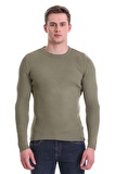Yeşil Slim Fit Fitilli Bisiklet Yaka Yünlü Triko Kazak | L