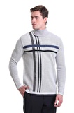 Gri Comfort Fit Desenli Balıkçı Yaka Yünlü Triko Kazak | XL