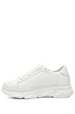 BEYAZ Gön Hakiki Deri Yuvarlak Burun Dolgu Taban Bağcıklı Kadın Sneaker 24166