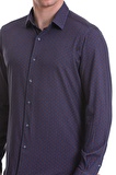 Lacivert Slim Fit Baskılı 100% Pamuklu Slim Yaka Uzun Kollu Baskılı Casual Gömlek | XS