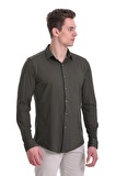 Yeşil Slim Fit Baskılı 100% Pamuklu Slim Yaka Uzun Kollu Baskılı Casual Gömlek | S