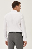 Erkek Beyaz Ütü Gerektirmeyen Non-iron Slim Fit Dar Kesim %100 Pamuk Armürlü Gömlek