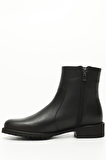 SİYAH Gön Hakiki Deri Yuvarlak Burun Topuklu Kauçuk Taban Fermuarlı Kadın Günlük Bot 47408