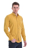 Hardal Slim Fit Düz 100% Pamuklu Düğmeli Yaka Uzun Kollu Klasik Gömlek | L