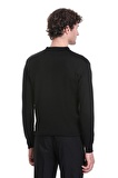 Siyah Regular Fit Düz Polo Yaka Triko Kazak | S