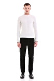 Ekru Regular Fit Düz Bisiklet Yaka Yünlü Casual Triko Kazak | S