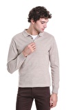 Bej Regular Fit Düz Polo Yaka Triko Kazak | S