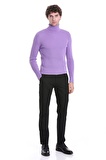 Lila Slim Fit Fitilli Balıkçı Yaka Yünlü Triko Kazak | XL