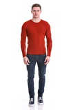 Kiremit Slim Fit Fitilli Bisiklet Yaka Yünlü Triko Kazak | M