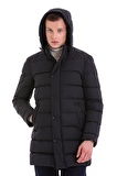 Lacivert Slim Fit Hakim Yaka Kapüşonlu Basic Kaban | S