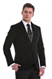 Siyah Slim Fit Düz Mono Yaka Pamuklu Kadife Ceket | 52