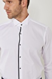 Erkek Beyaz-siyah Slim Fit Dar Kesim %100 Pamuk Ata Yaka Gömlek