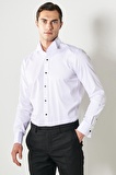 Erkek Beyaz Ütü Gerektirmeyen Kırışmaz Slim Fit Dar Kesim %100 Pamuk Ata Yaka Gömlek