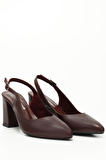 BORDO ANTİK Gön Hakiki Deri Sivri Burun Yüksek Kalın Topuklu Arkası Açık Kadın Yazlık Ayakkabı 24174