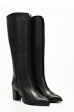 SİYAH Gön Hakiki Deri Yuvarlak Burun Topuklu Kadın Günlük Çizme 46521