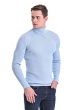 Mavi  Slim Fit Fitilli Balıkçı Yaka Yünlü Triko Kazak | M