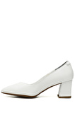 BEYAZ Gön Hakiki Deri Sivri Burun Orta Kalın Topuklu Kadın Ayakkabı 24170