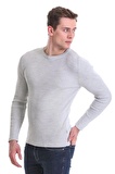 Gri Slim Fit Fitilli Bisiklet Yaka Yünlü Triko Kazak | XL