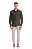 Yeşil Slim Fit Baskılı 100% Pamuklu Slim Yaka Uzun Kollu Baskılı Casual Gömlek | S