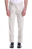 Bej Slim Fit Düz Yandan Cepli Keten Pantolon | 48