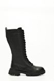 SİYAH FLOTER Gön Hakiki Deri Yuvarlak Burunlu Bağcıklı Fermuarlı Kadın Çizme 46548