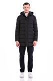 Lacivert Slim Fit Hakim Yaka Kapüşonlu Basic Kaban | M