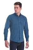 Mavi Slim Fit Düz 100% Pamuklu Düğmeli Yaka Uzun Kollu Klasik Gömlek | XS