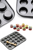Muffin Kalıbı 24'lü Fırın Mini Kek Browni Kekstra Kurabiye Kalıbı Cakecub Kapsülü Muffin Baking Pan