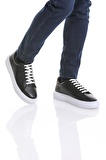 Siyah Casual Bağcıklı Deri Sneakers | 44